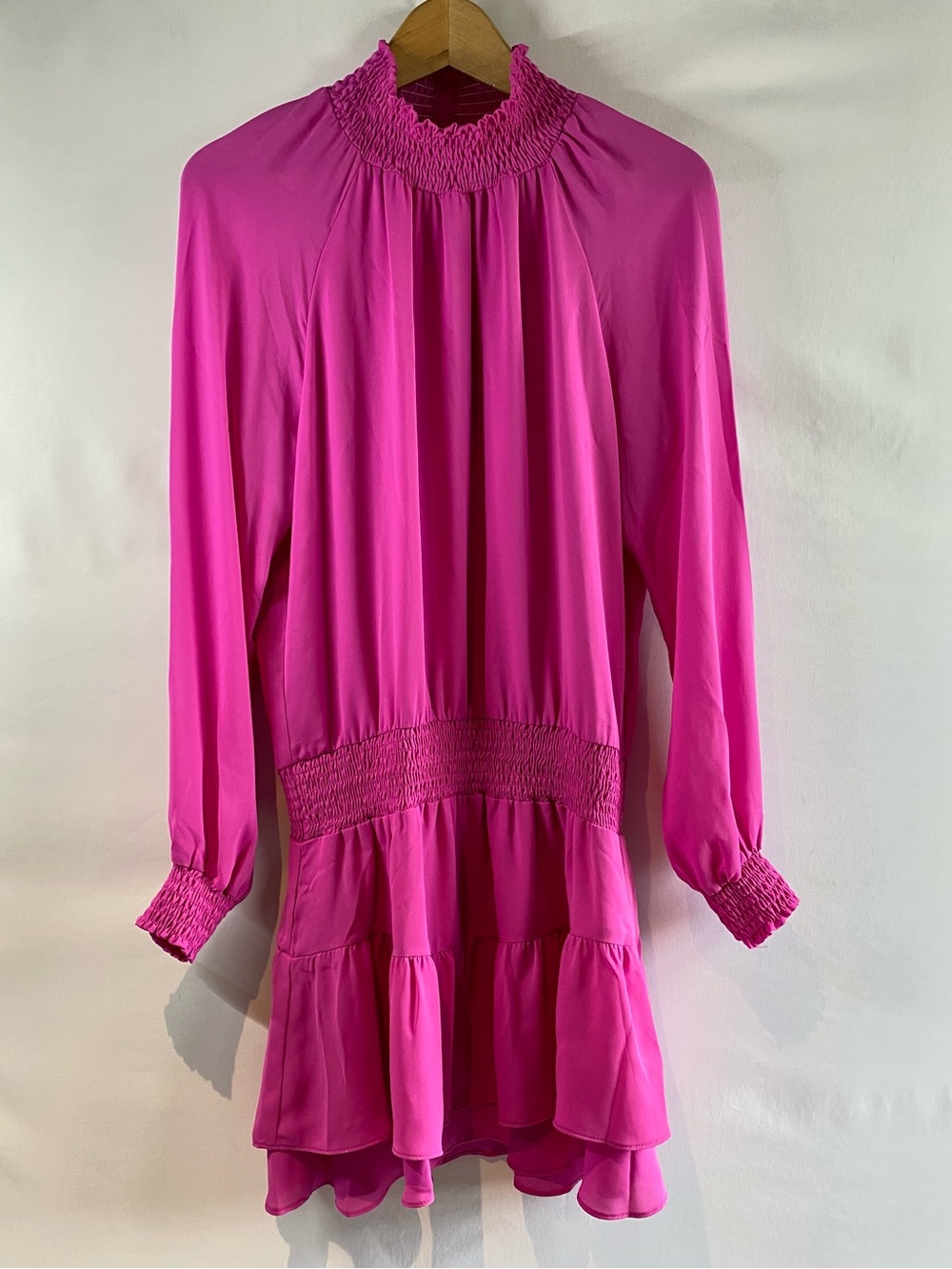 Krisa Turtleneck Ruffle Skirt Dress featuring a smocked high neck and waist - Picture 2 of 9